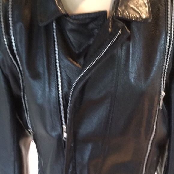 Leather Cafe Racing Jacket Adjustable Johnnie Owens black zippers jacket 38 ML - Picture 3 of 9